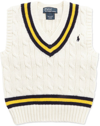 Ralph Lauren Childrenswear Cricket Cable-Knit Vest, Cream, Toddler Boys' 2T-3T