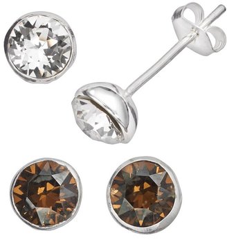 Illuminaire Silver Plate Crystal Stud Earring Set - Made with Swarovski Elements
