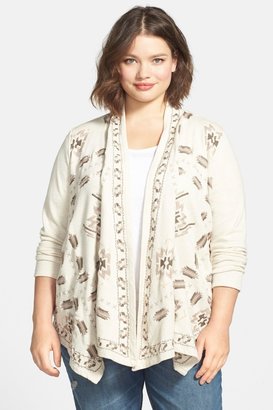 Lucky Brand Embroidered Open Front Cardigan (Plus Size)