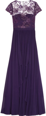 Badgley Mischka Tiered, embroidered tulle and silk-chiffon gown