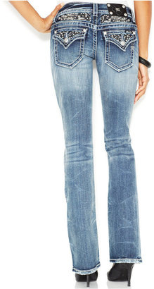 Miss Me Embellished Flap-Pocket Bootcut Jeans, Medium Blue Wash