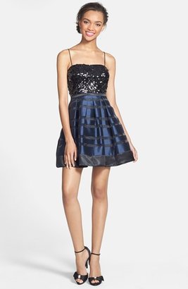 Hailey Logan Sequin Bodice Stripe Fit & Flare Dress (Juniors)