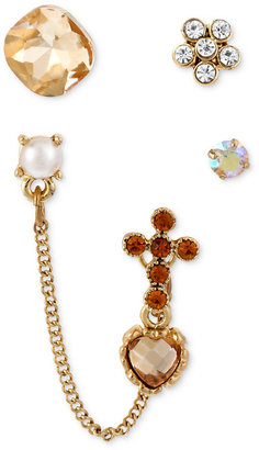 Betsey Johnson Antique Gold-Tone Cross Crystal Stud Earring Set