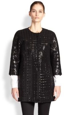 Milly Sequined Grid-Patterned Coat