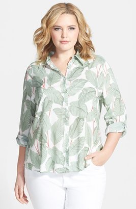 Foxcroft Shaped Banana Leaf Print Shirt (Plus Size)