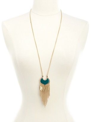 Charlotte Russe Feather & Chain Fringe Pendant Necklace