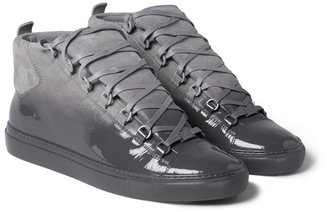 Balenciaga Arena Glossed-Suede High Top Sneakers