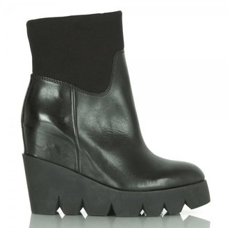 Ash Ruby Boot Black Leather/Neoprene Wedge Ankle Boot