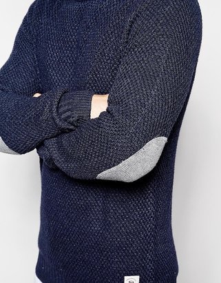 Bellfield Basket Weave Crew With Contrast Elbow Patch