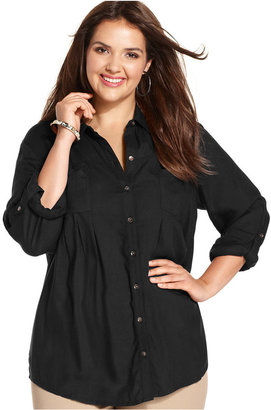 Style&Co. Plus Size Roll-Tab-Sleeve Button-Front Shirt