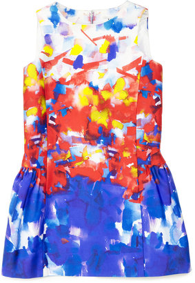 Milly Minis Watercolor-Print Party Dress w/ Bow Detail, Multicolor, Size 8-14