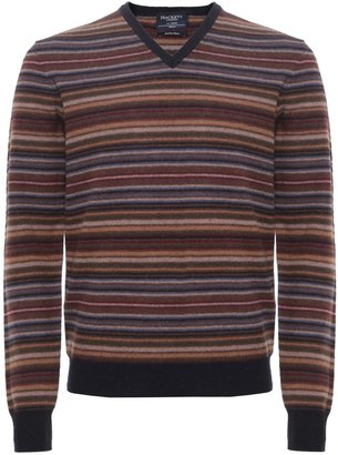 Hackett Jacquard Striped V-Neck Sweater