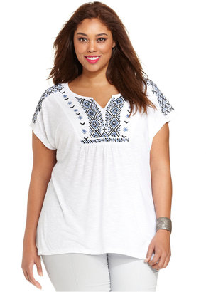 Style&Co. Plus Size Short-Sleeve Embroidered Top
