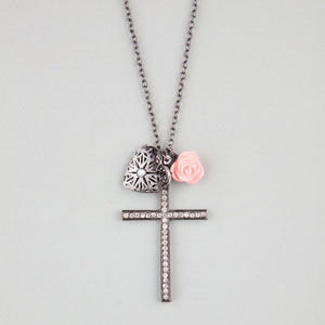 Full Tilt Rhinestone Cross/Heart/Flower Charm Necklace