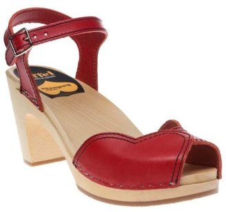 Swedish Hasbeens New Womens Red Heart Sandal Leather Sandals Clogs Buckle
