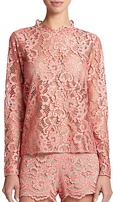 Alexis Anguilla Sheer Lace Split-Back Top