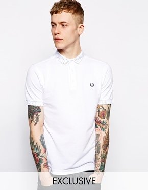 Fred Perry Polo with Polka Dot Small Collar EXCLUSIVE - White