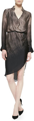 Halston Silk Striped V-Neck Dress