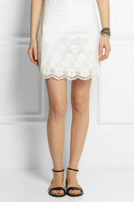See by Chloe Embroidered voile and cotton mini skirt