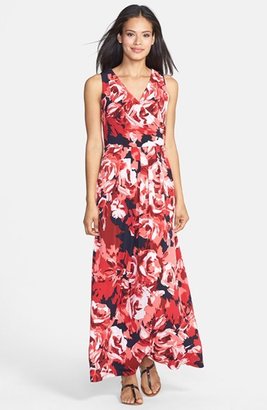 Donna Ricco Blurred Rose Print Maxi Dress