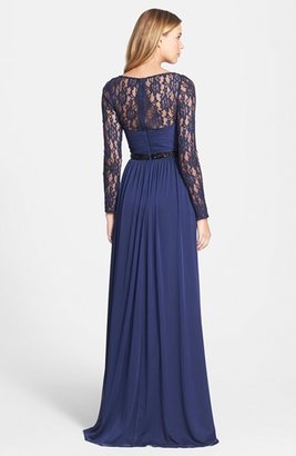 Monique Lhuillier ML  Long Sleeve Lace & Jersey Gown