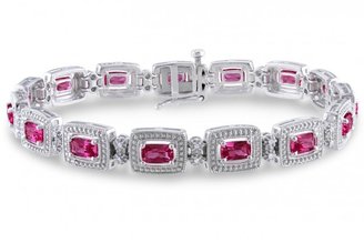 Ice 6 1/2 Carat Created Ruby and Diamond Sterling Silver Bracelet