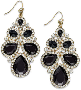 INC International Concepts Gold-Tone Jet Stone and Crystal Cluster Drop Earrings