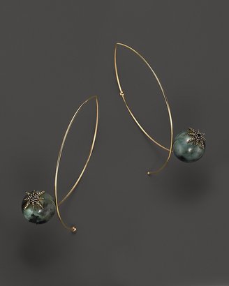 Mizuki 14K Yellow Gold Marquis Hoop Earrings with Emeralds and Black Diamonds