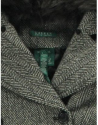 Ralph Lauren NEW Black-Ivory Wool Blend Faux Fur Long Sleeve Coat Jacket 6 BHFO