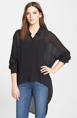 Eileen Fisher The Fisher Project Crinkled Silk Crepe High-Low Shirt