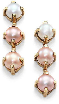 Aesa Luxor 6MM Lavender, Pink & White Freshwater Pearl Linear Earrings