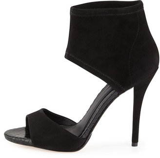 Brian Atwood Correns Suede Ankle-Band Sandal, Black