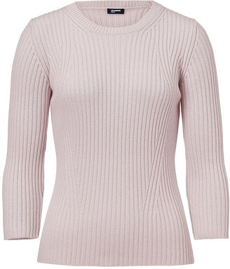 Jil Sander Navy Wool-Cashmere Ribbed 3/4 Sleeve Pullover