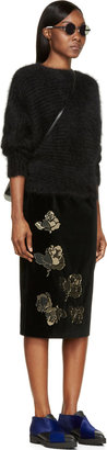 MSGM Black Velvet & Plexi Rose Pencil Skirt