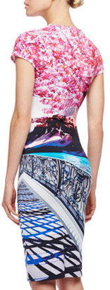 Mary Katrantzou Elay Blossom-Print Jersey Short-Sleeve Dress