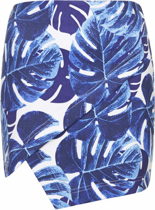 Topshop Blue Leaf Print Wrap Skirt