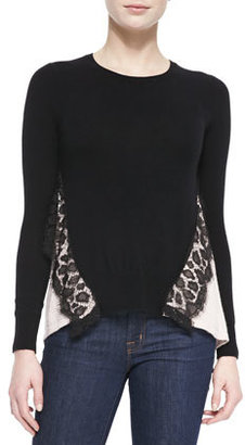 Autumn Cashmere Two-Tone Leopard-Lace Top