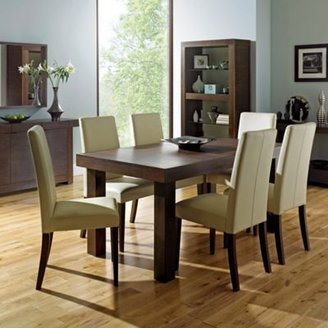 Debenhams Walnut 'Akita' large extending table & six taper back ivory upholstered chairs