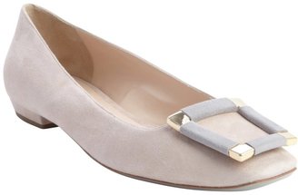 Armani 746 Nude And Grey Suede Squared Toe Buckle Detail Flats