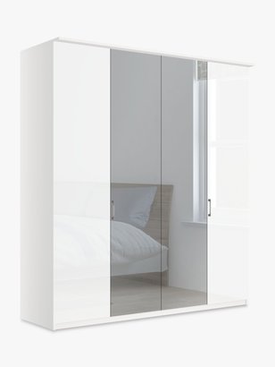 John Lewis & Partners Elstra 200cm Wardrobe with White Glass and Mirrored Hinged Doors