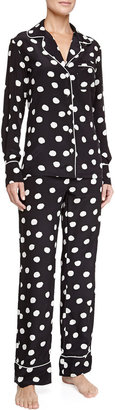 Three J New York Coco Silk Polka-Dot Pajamas, Black/White