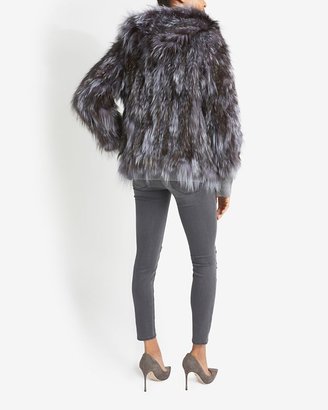 Adrienne Landau Silver Fox Fur Hooded Jacket