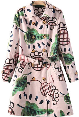 Choies Pink Sunflower Print Double Breasted Trench Coat