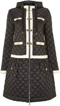 Love Moschino Long hooded quilted jacket with contrast trim