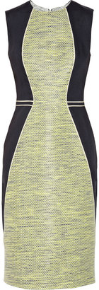 Lela Rose Color-block tweed and linen sheath dress
