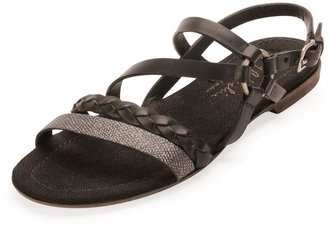 Henry Beguelin span class="product-displayname"]Strappy Braided Leather Sandal, Nero[/span]