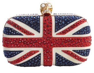Alexander McQueen ivory, red and blue suede 'Britannia' skull clutch
