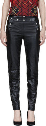 McQ Black Leather Snap-Placket Lace-Up Trousers