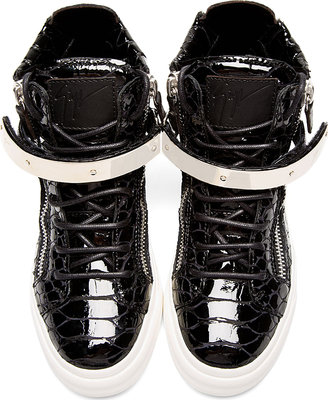 Giuseppe Zanotti SSENSE Exclusive Black Patent Croc-Embossed Atlantide Sneakers