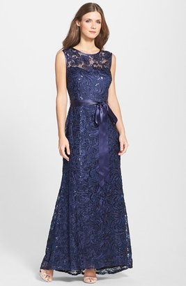 Betsy & Adam Sleeveless Sequined Lace Gown